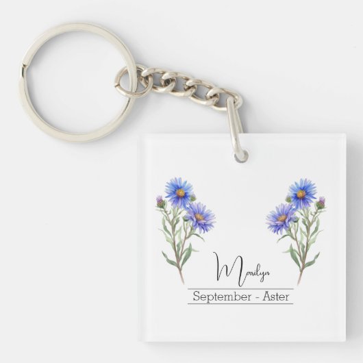 Porte-clés Fleur du mois de naissance Septembre Aster (Devant)