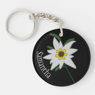 Porte-clés Fleur Edelweiss blanche et noire personnalisée