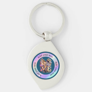 Porte-clés Fleur Élégante, Cœur et Amour Doré