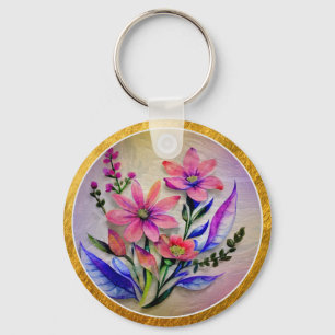 Porte-clés Fleur élégante florale I aquarelle rose et fleur v