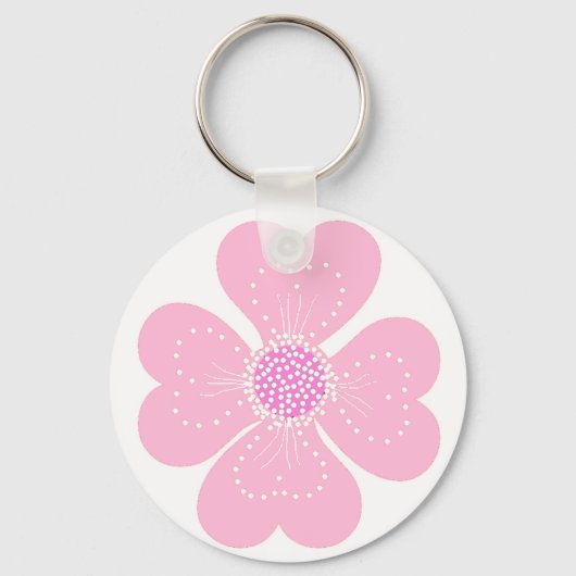 Porte-clés Fleur en forme de cœur rose (Recto)