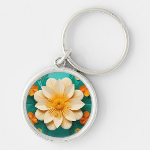 Porte-clés Fleur en Papier Jaune Cadeau pour Femme