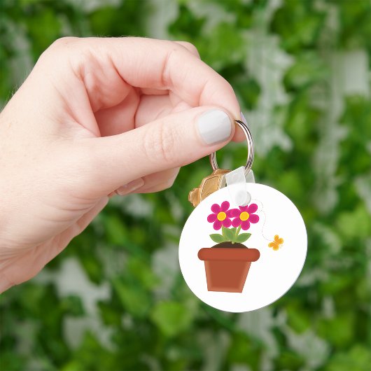 Porte-clés Fleur en pot et Papillon