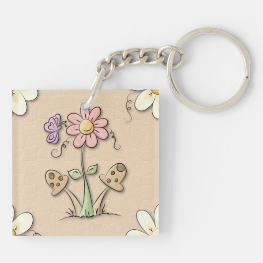Porte-clés Fleur Et Champignons Roses (Dos)