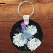 Porte-clés Fleur Fairy Art par LeahG bleu rose noir blanc (Recto)