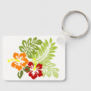 Porte-clés Fleur Feuilles tropicaux Hibiscus Hawaii Rouge Ora