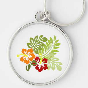 Porte-clés Fleur Feuilles tropicaux Hibiscus Hawaii Rouge Ora