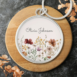 Porte-clés Fleur Florale Jolie Aquarelle Personnalisée