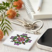 Porte-clés Fleur Florale Rose (Devant Droit)