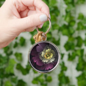 Porte-clés Fleur fractale abstraite moderne gris khaki pourpr (Main)