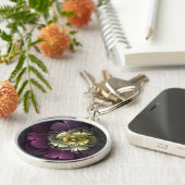 Porte-clés Fleur fractale abstraite moderne gris khaki pourpr (Côté)