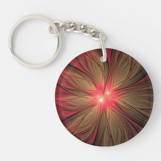 Porte-clés Fleur fractale de fansy rouge (Devant)