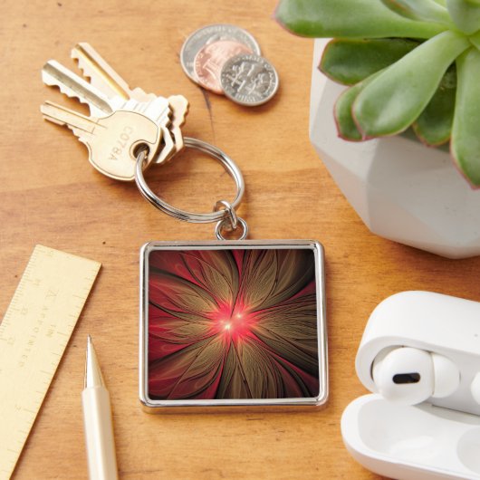 Porte-clés Fleur fractale de fansy rouge (Bureau)