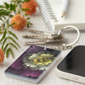 Porte-clés Fleur fractale grise de pourpre moderne abstraite (Devant droit)