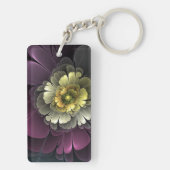 Porte-clés Fleur fractale grise de pourpre moderne abstraite (Dos)