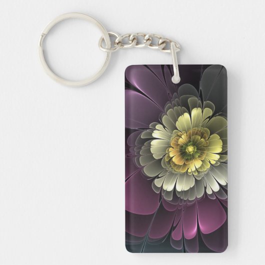 Porte-clés Fleur fractale grise de pourpre moderne abstraite (Devant)