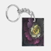 Porte-clés Fleur fractale grise et pourpre moderne abstraite (Devant gauche)