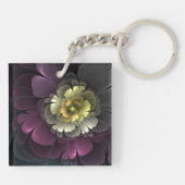Porte-clés Fleur fractale grise et pourpre moderne abstraite (Dos)