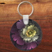Porte-clés Fleur fractale grise et pourpre moderne abstraite (Recto)