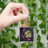 Porte-clés Fleur fractale grise pourpre moderne abstraite (main)