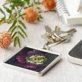 Porte-clés Fleur fractale grise pourpre moderne abstraite (Côté)