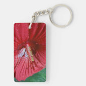 Porte-clés Fleur Hibiscus Rouge Avec Raindrops Photo (Dos)