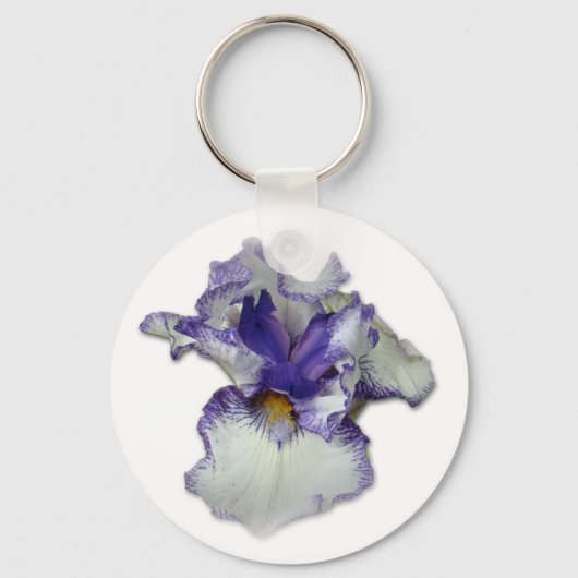 Porte-clés Fleur Iris à fond bleu et blanc (Recto)