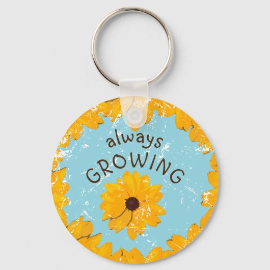 Porte-clés Fleur Jaune Rustique Robin Oeuf Bleu Toujours en c (Recto)