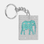 Porte-clés Fleur mandala éléphant - turquoise, gris & blanc (Devant gauche)