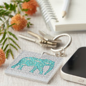 Porte-clés Fleur mandala éléphant - turquoise, gris & blanc (Devant Droit)
