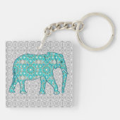 Porte-clés Fleur mandala éléphant - turquoise, gris & blanc (Dos)