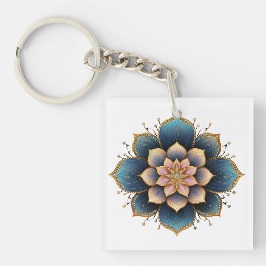 Porte-clés Fleur Mandala Lotus aux cristaux étincelants (Devant)