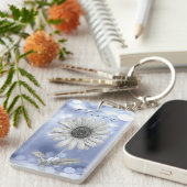 Porte-clés Fleur marguerite bleue personnalisée (Devant droit)