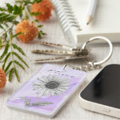 Porte-clés Fleur marguerite Délicate Personnalisée Lavande (Devant droit)