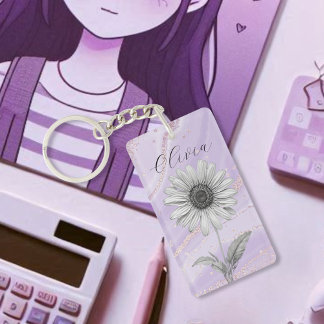 Porte-clés Fleur marguerite Délicate Personnalisée Lavande