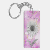 Porte-clés Fleur marguerite rose personnalisée (Devant gauche)