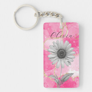 Porte-clés Fleur marguerite rose personnalisée