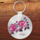 Porte-clés Fleur métallique rose brillant Argent (Recto)