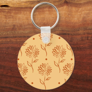 Porte-clés Fleur orange marron contours motif double face