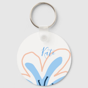 Porte-clés Fleur pastel orange bleue ajouter nom cadeau rétro