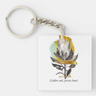 Porte-clés Fleur protéique Porte - clé acrylique avec or