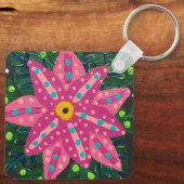 Porte-clés Fleur rose Artsy (Verso)