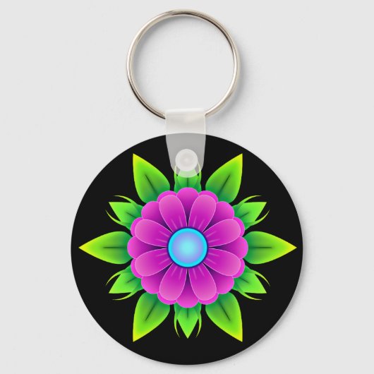 Porte-clés Fleur rose avec Feuilles verts (Recto)