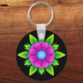 Porte-clés Fleur rose avec Feuilles verts (Verso)