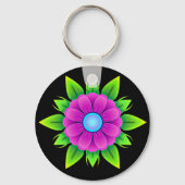 Porte-clés Fleur rose avec Feuilles verts (Verso)