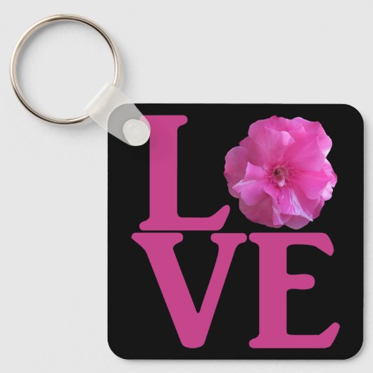 Porte-clés Fleur Rose Classique Amour (Recto)