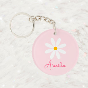 Porte-clés Fleur Rose Daisy Clavier Personnalisé