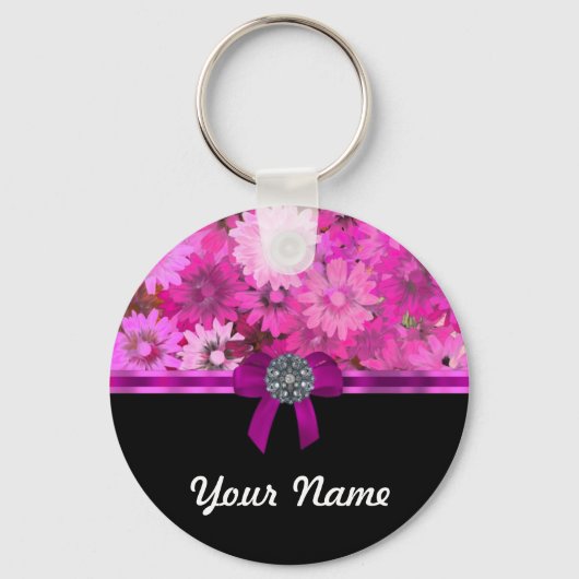 Porte-clés Fleur rose personnalisée (Recto)