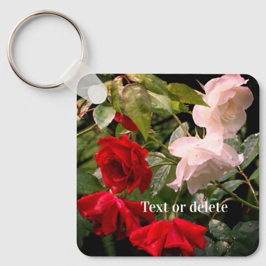 Porte-clés Fleur Rose trempée personnalisée (Recto)