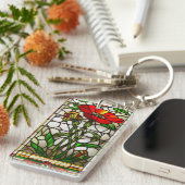 Porte-clés Fleur rouge de verre teinté élégant (Devant droit)